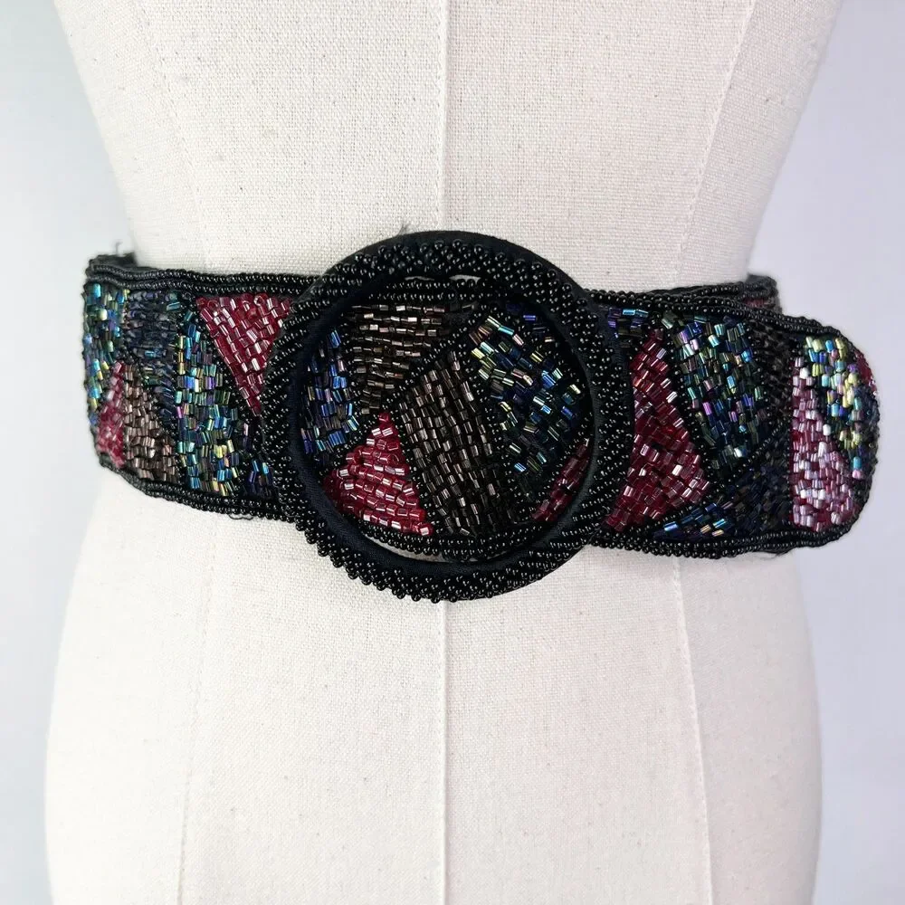 Vintage | 1980s | Hand Beaded Belt | Small | J.C. Penny | Iridescent